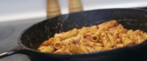 Cast iron with pasta